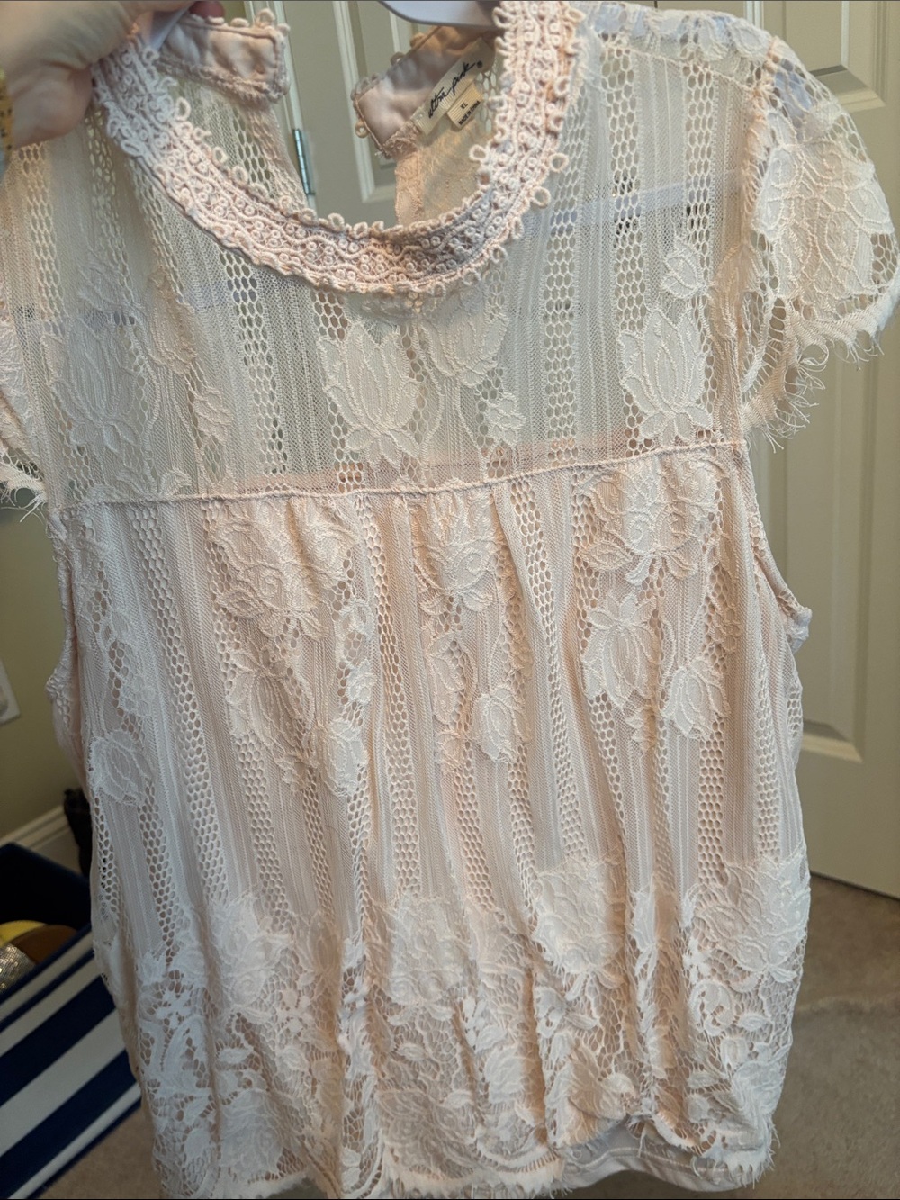 Ultra Pink Pale Pink Floral Lace Sleeveless Blouse